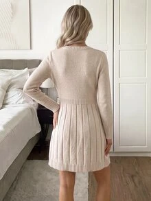 Easowa Casual Daily Brunch Knit Dress Women's Solid Color Beige Fall - Apricot - View 7