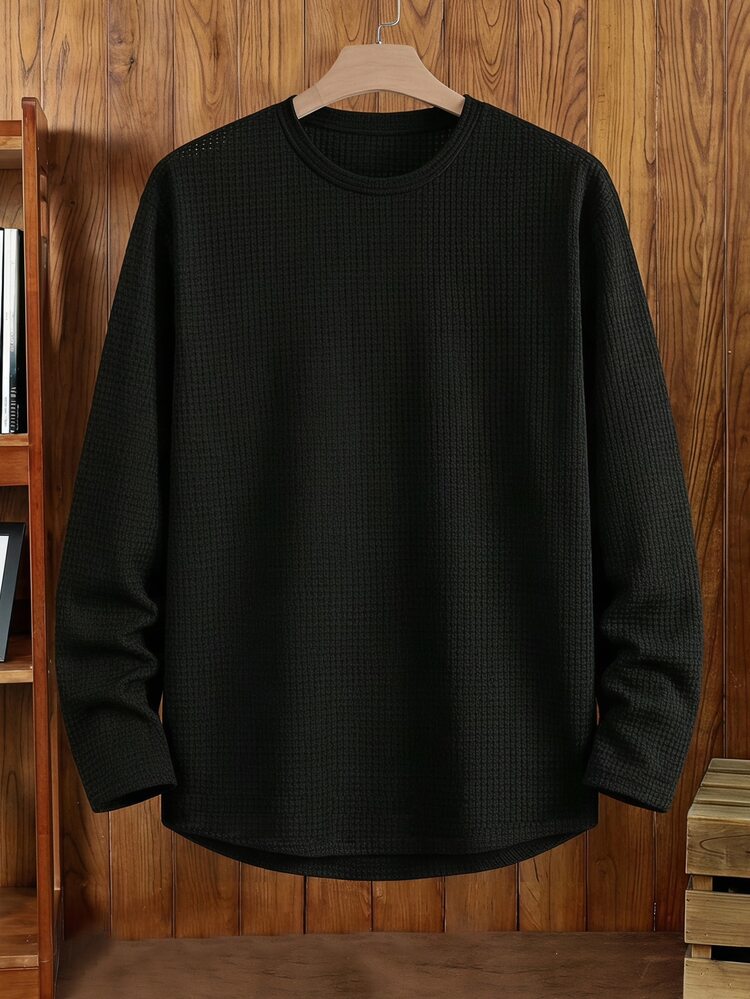EASEVO Men's Plus Size Loose Knit Wheat Ear Argyle Long Sleeve Crew Neck T-Shirt Halloween Winter Party Autumn  - Black - View 2
