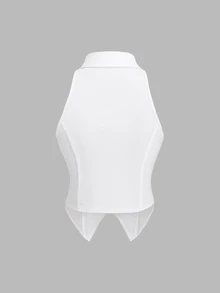 Elamini American Style Sexy Solid Color Tank Top, Cropped Fitted Zip Up Collared Formal Shirt For Women Going Out School White Summer - White - View 7