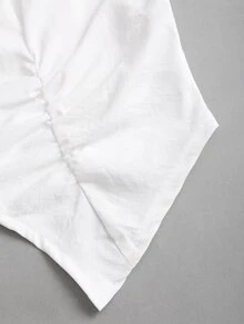 Elamini American Style Sexy Solid Color Tank Top, Cropped Fitted Zip Up Collared Formal Shirt For Women Going Out School White Summer - White - View 4