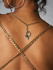 BABYPHAT ملابس علوية كامي قصيرة بدون أكمام بياقة كول مع أحزمة سلسلة ذهبية وتفاصيل ظهر مفتوح متقاطع للخروج الليلي وموسم الحفلات - بني مصدي - مشاهدة 6