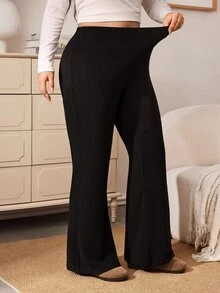 Enliva Plus-Size Women's Casual Two Pieces Trousers In Black And Beige, With PocketsApple,Rounded Body - Multicolor - View 4