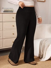 Enliva Plus-Size Women's Casual Two Pieces Trousers In Black And Beige, With PocketsApple,Rounded Body - Multicolor - View 5