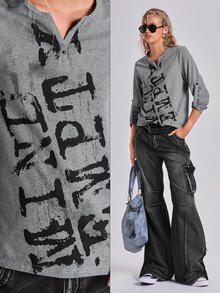ROMWE Y2K Women T-Shirts - Grey - View 10