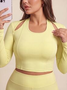 Rhythm Era Women's Plus Size Solid Color Casual Daily Travel Sports T-Shirt Fall - Yellow - View 1