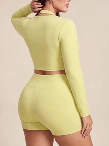 Rhythm Era Women's Plus Size Solid Color Casual Daily Travel Sports T-Shirt Fall - Yellow - View 2