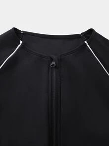 Rhythm Era Women's Plus Size Raglan Long Sleeve Zipper Front Sports Jumpsuit Winter - Black and White - View 9