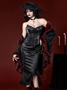 ROMWE Goth توب باندو كورسيه نسائي مثير بتصميم عظام السمكة - الأسود - مشاهدة 1