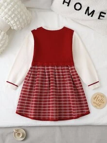 Souflis Gaun Sweater Anak Perempuan, Gaun Rajut Lengan Panjang Gaya Putri - Burgundy - View 2