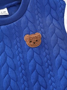 SHEIN Baby Boy Cartoon Bear Graphic Colorblock Plush Crew Neck Pullover Long Sleeve Sweatshirt, Versatile Casual, Suitable For Autumn/Winter - Blue - View 4