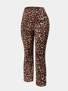 SHEIN Dewbera Women's Plus Size Leopard Print Casual Sports Leggings - Multicolor - View 8