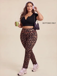 SHEIN Dewbera Women's Plus Size Leopard Print Casual Sports Leggings - Multicolor - View 4