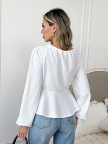 Easowa Women's Long Sleeve Ruffle Trim Blouse, Autumn/Winter - White - View 9