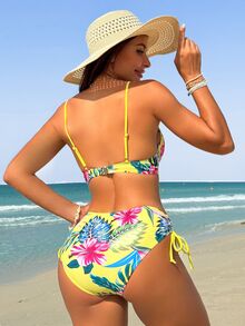 SHEIN Swim Swim Suits For Women Summer Beach Tropical Print V-Neck Spaghetti Strap Bikini Set - Multicolor - View 3