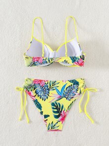 SHEIN Swim Swim Suits For Women Summer Beach Tropical Print V-Neck Spaghetti Strap Bikini Set - Multicolor - View 6