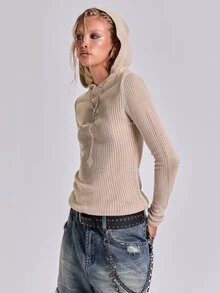 ACID BLVD Sweater Hoodie Wanita Motif Salib Semprot Kasual Gaya Jalanan Grunge Musim Gugur Musim Dingin Musim Semi - Aprikot - View 4