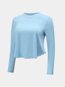 Rhythm Era Women's Plus Size Solid Color Round Neck Long Sleeve Casual Fitness Sports T-Shirt Fall - Blue - View 6