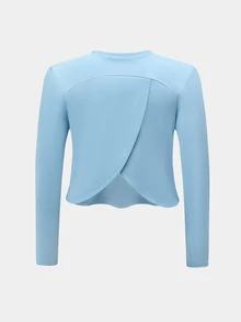Rhythm Era Women's Plus Size Solid Color Round Neck Long Sleeve Casual Fitness Sports T-Shirt Fall - Blue - View 5