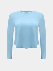 Rhythm Era Women's Plus Size Solid Color Round Neck Long Sleeve Casual Fitness Sports T-Shirt Fall - Blue - View 7