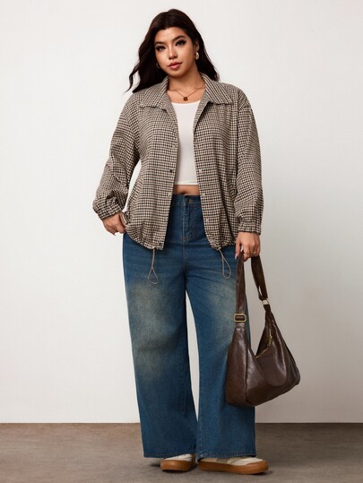 Enliva Plus-Size Women's Casual Goth Loose Plaid Autumn And Winter Coat Apple,Rounded Body Club Office White Women Fall Winter Jacket