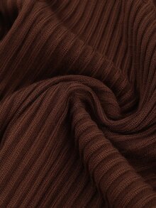Auralis Sexy Elegant Hollow Round Neck Bell Sleeve Slim Fit Waist Cinched Gentle Flattering Long Sleeve Knit Dress Night Party Evening Brown Autumn Dress - Brown - View 9