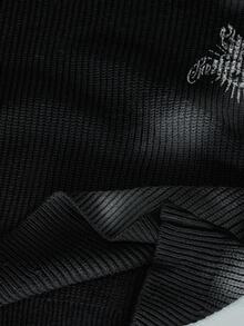 ROMWE MEN Men's Gothic Heart Print Distressed Spray-Painted Streetwear Ribbed Knit Sweater - Black - View 9