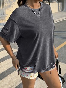 Muchica 大尺碼女款休閒 90 年代圓領日常穿著短袖 T 恤，春夏上衣 度假海灘灰色 - 彩色 - 查看 3