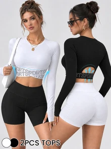 SHEIN Velisys 2PCS Women Sports Tees & Tanks - Multicolor - View 1