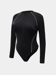 Dewbera Dewbera Women's Athletic Bodysuit, Tight Fit, High Elasticity, Long Sleeve, Suitable For Sports And Exercise - Black - View 4