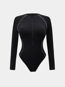 Dewbera Dewbera Women's Athletic Bodysuit, Tight Fit, High Elasticity, Long Sleeve, Suitable For Sports And Exercise - Black - View 5