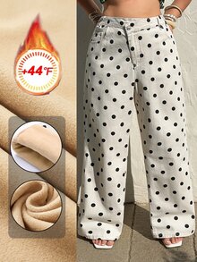 Rivivi Asymmetrical Waist Fashion Casual Vacation Polka Dot Denim Long Pants - Black and White - View 9