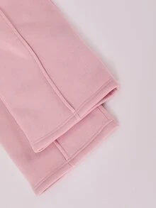 SHEIN Tween Girls Fall Winter Fleece Lined Striped Half Zip Sweatshirt And Solid Color Straight Leg Sweatpants Casual Cozy Knit Two Pieces Tracksuit 2pcs Set - Dusty Pink - View 8