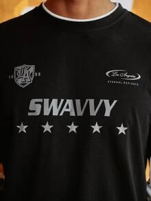 SWAVVY 男士印花 2 合 1 長袖 T 恤 - 黑色 - 查看 6