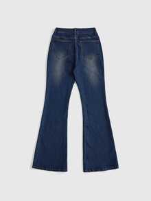 ROMWE Hippie Women's Autumn/Winter Deep Blue Washed Flare Jeans With Rivets Night Out Streetwear Western - Multicolor - View 2