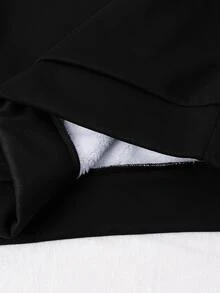 SHEIN 青少年男孩休閒運動學院風極簡寬鬆字母圖案羊毛內裡長袖連帽衛衣與運動長褲2件套，適合通勤、上學、日常休閒、戶外運動，秋冬款 - 黑色 - 查看 6