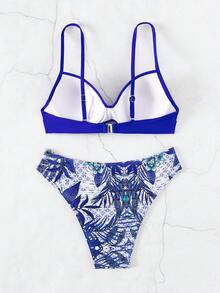 SHEIN Swim Tropical Print Push Up Bikini Set,Summer Beach - Royal Blue - View 5