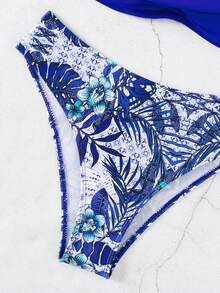 SHEIN Swim Tropical Print Push Up Bikini Set,Summer Beach - Royal Blue - View 7