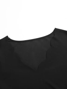 Rometta Plus Size Pumpkin Ghost Spider Web Floral Print Fabric Patchwork Black Soft Textured Knit Fabric Ruffle Wavy Burnout Collar V-Neck Long Sleeve Cinched Waist A-Line Long Dress Satin Waistband Bow Decor Minimalist Elegant Casual Date Party Dress - Multicolor - View 5