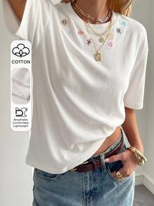 DAZY Autumn Winter New Loose Casual Round Neck Basic Women's Short Sleeve T-Shirt Graphic Tees - White - View 1
