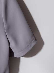 Calvaya Fashionable And Elegant Round Neck Short Sleeve Buttoned Blouse For Women - Grey - View 7