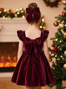 SHEIN 少女深酒紅色休閒純色連身裙秋季 - 酒紅色 - 查看 3