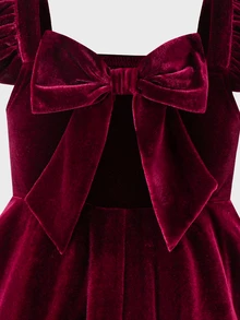 SHEIN 少女深酒紅色休閒純色連身裙秋季 - 酒紅色 - 查看 6