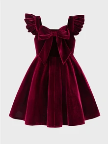 SHEIN 少女深酒紅色休閒純色連身裙秋季 - 酒紅色 - 查看 5