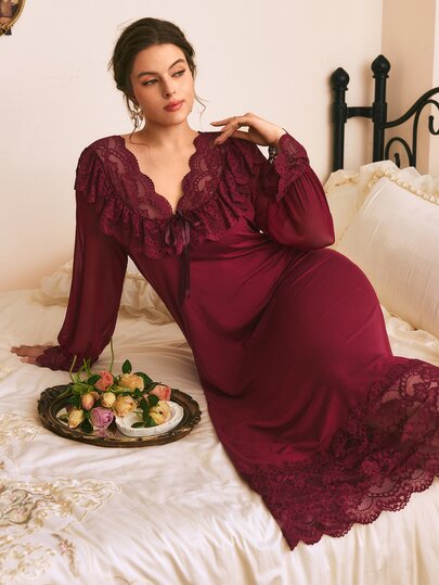 Côtesoire Plus Size Women Solid Color Casual Loungewear Nightgown