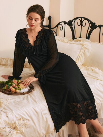 Côtesoire Plus Size Women Solid Color Casual Loungewear Nightgown