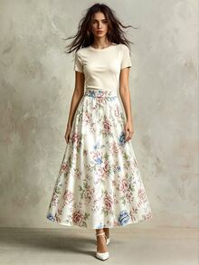 Calvaya Women's Elegant Floral A-Line Skirt, Summer - Multicolor - View 2