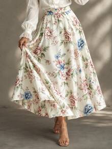 Calvaya Women's Elegant Floral A-Line Skirt, Summer - Multicolor - View 1