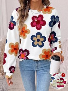 SHEIN LUNE Women's Casual Crew Neck Sweatshirt, Autumn/Winter Clothing, Floral Print - Multicolor - View 1