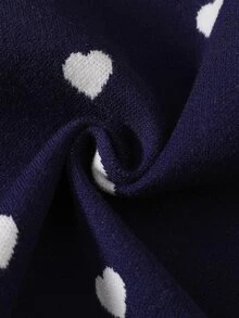 SHEIN 女童新款圓領寬鬆深藍色甜美愛心提花針織毛衣洋裝，柔軟舒適，適合日常穿著、外出、旅行與校園，秋冬季節適用 - 藏蓝色 - 查看 6