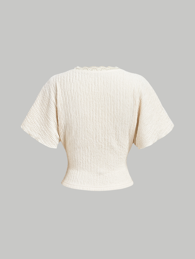SHEIN MOD Cream White Textured Comfortable Casual Cottagecore Tropical French Elegant 2 Pieces Set For Vacation Brunch Summer Picnic - Apricot - View 10